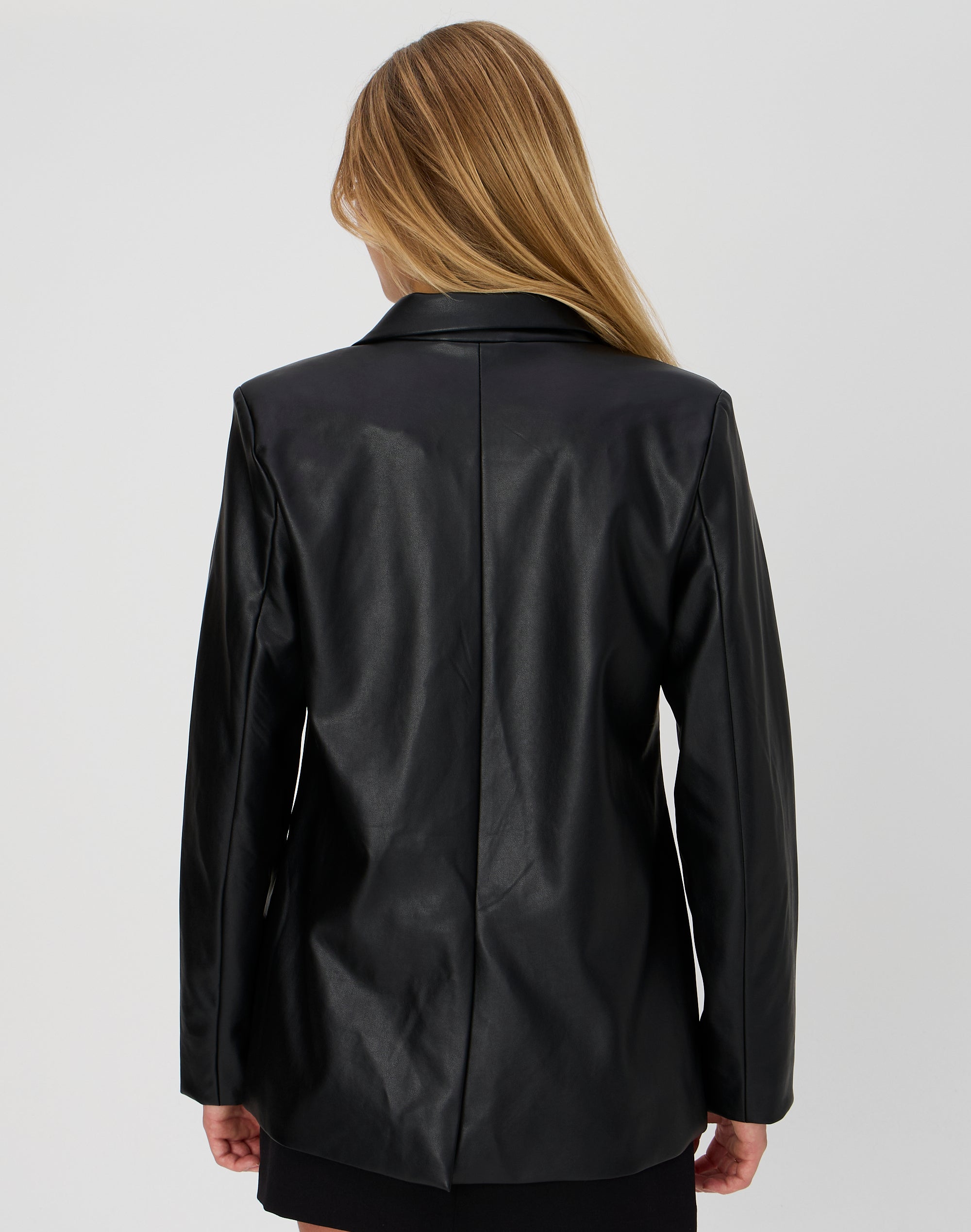 Faux Leather Blazer in Black Glassons