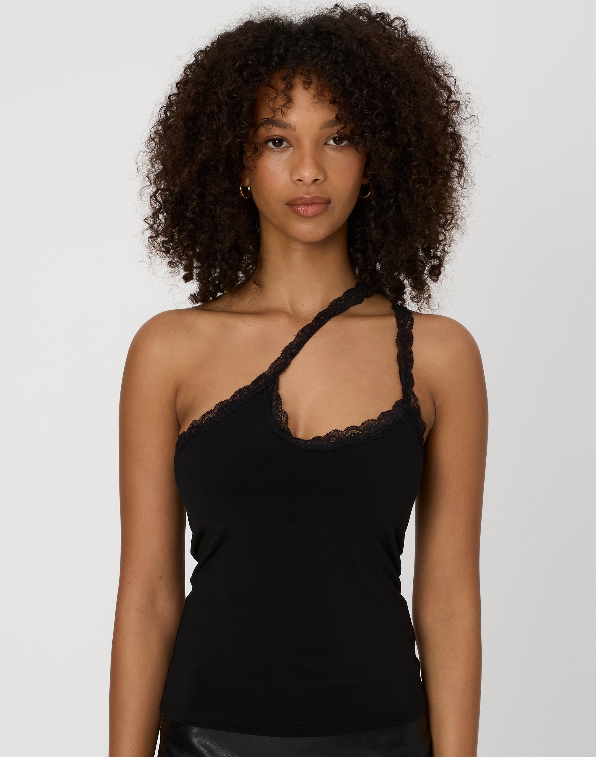 Lace Tie Front Split Top in Black