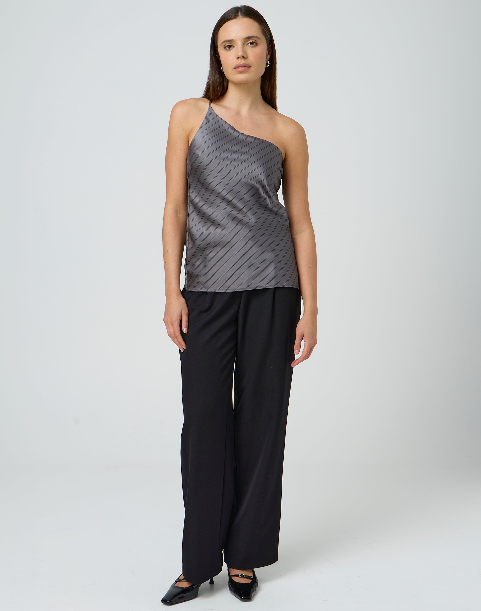 One Shoulder Stripe Satin Top in Empire Walkman Stripe