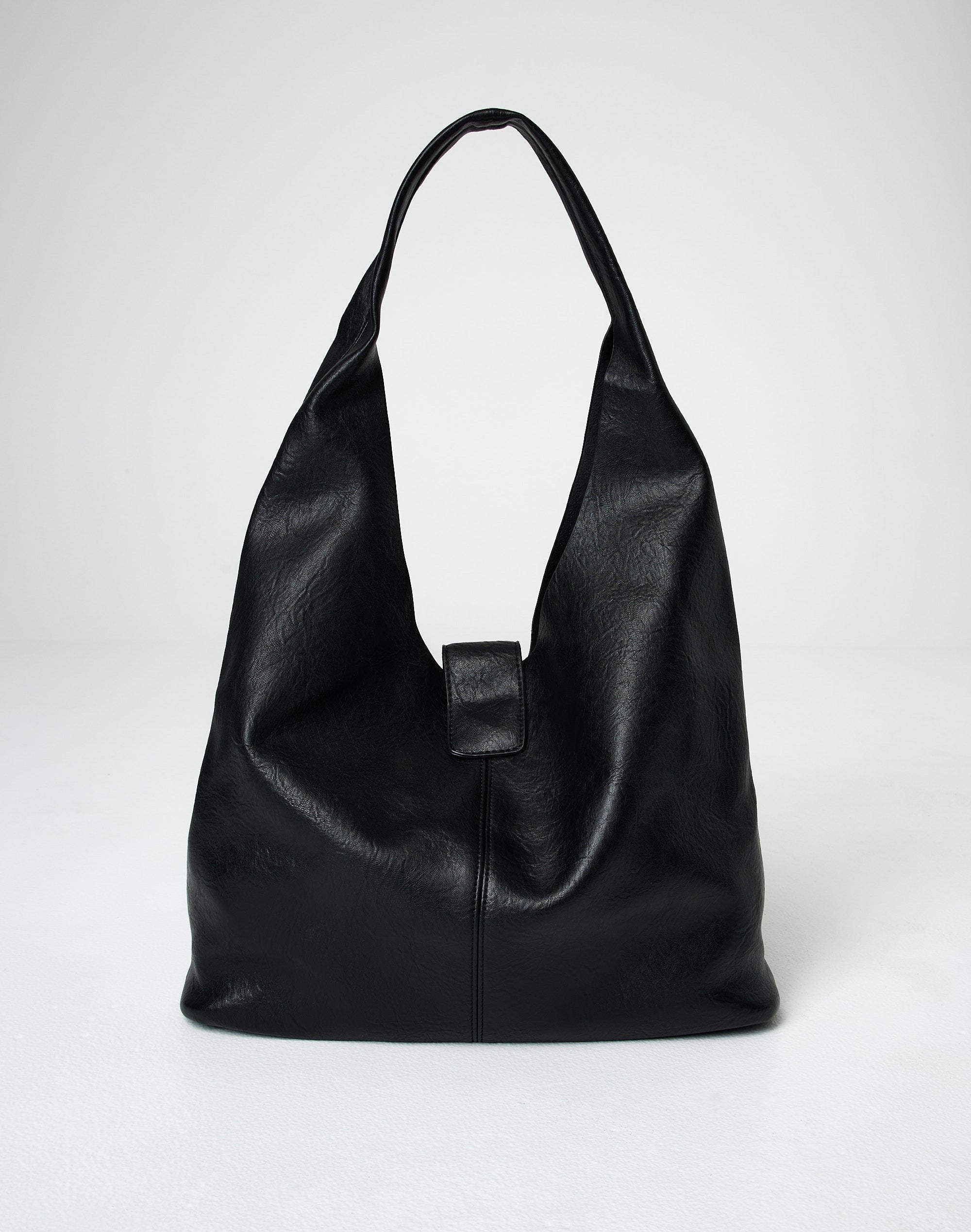 Faux Leather Slouchy Tote Bag in Black Glassons AU