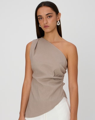One Shoulder Top, Asymmetrical One Sleeve Top, Open Back Wrap Top
