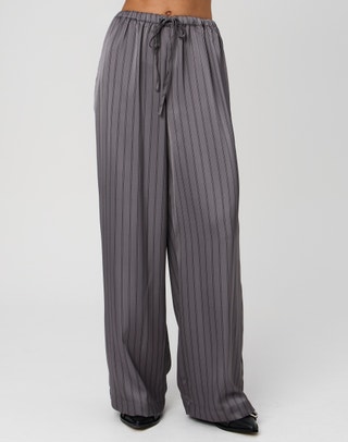 White shadow stripe linen-cotton high waisted pleated lightweight Women  Dress Pants