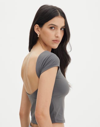 Supersoft Backless Short Sleeve Top in Shadow Dancer