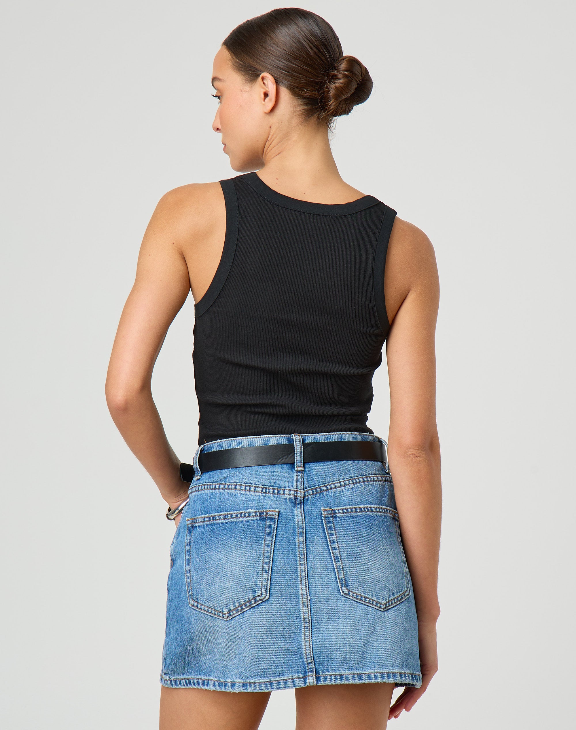 Mid Rise A Line Denim Mini Skirt