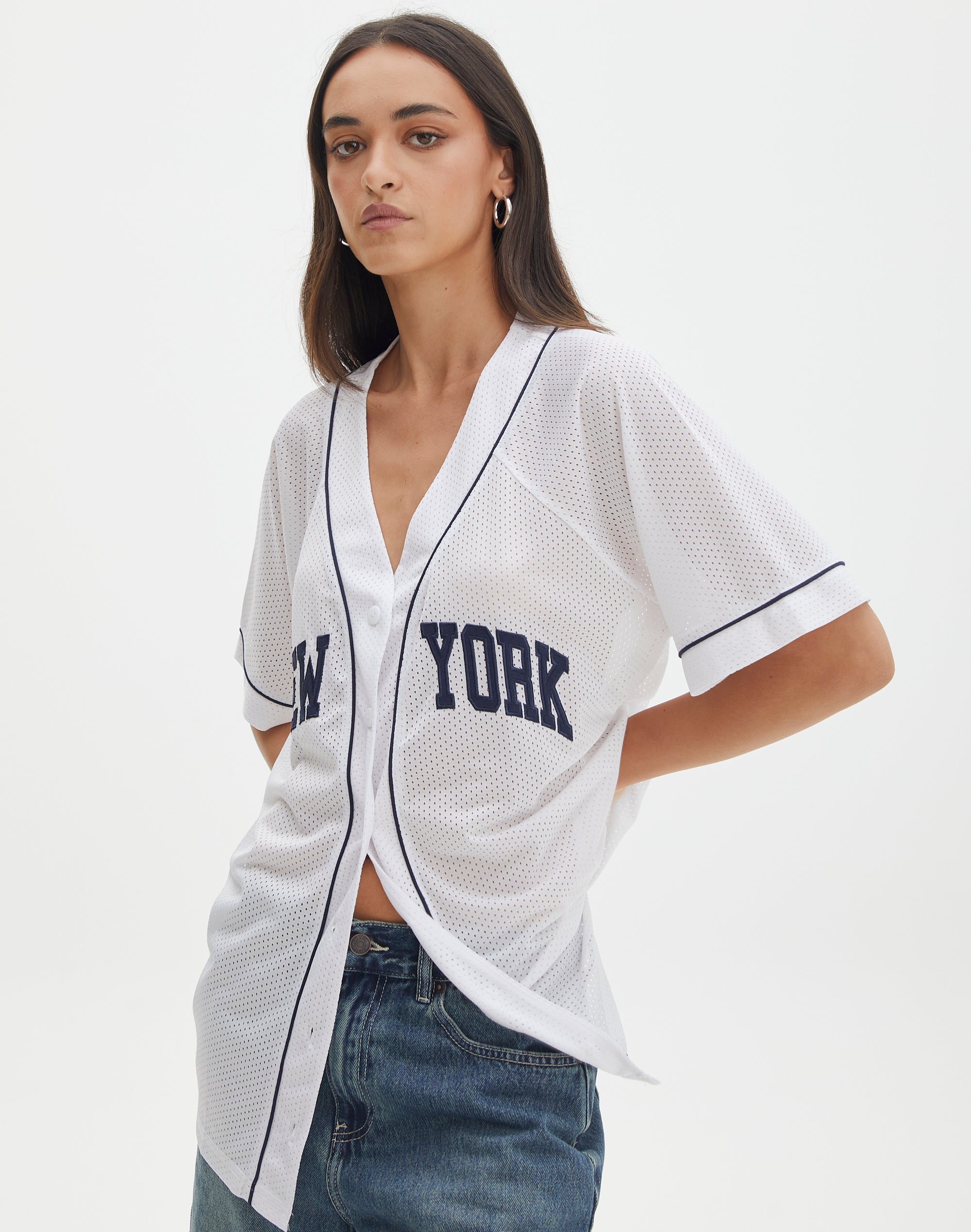 Oversized Baseball Jersey in White