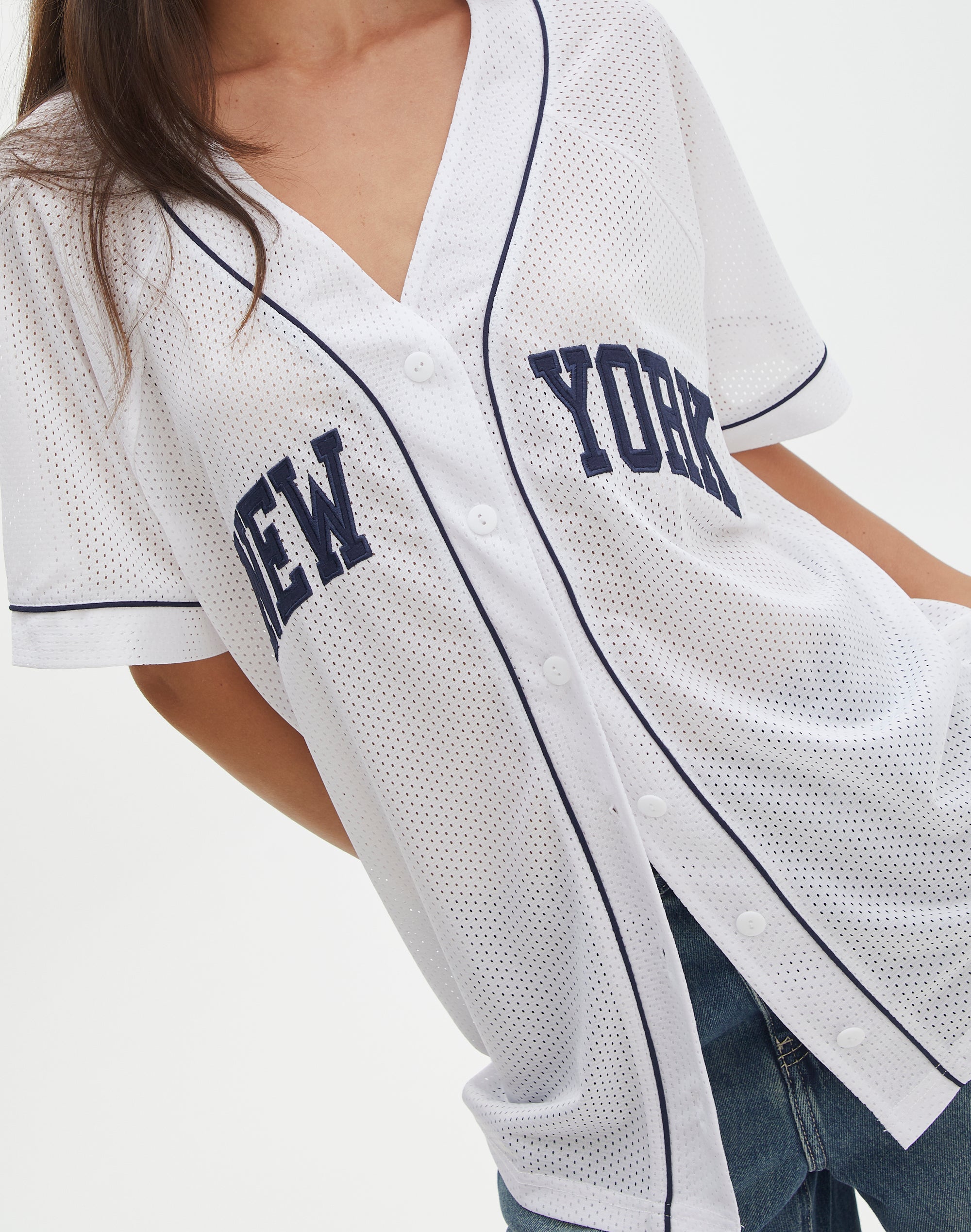ASOS DESIGN oversized baseball jersey shirt in white - WHITE