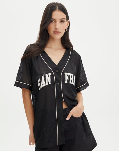 Oversized Baseball Jersey in San Fran/black | Glassons