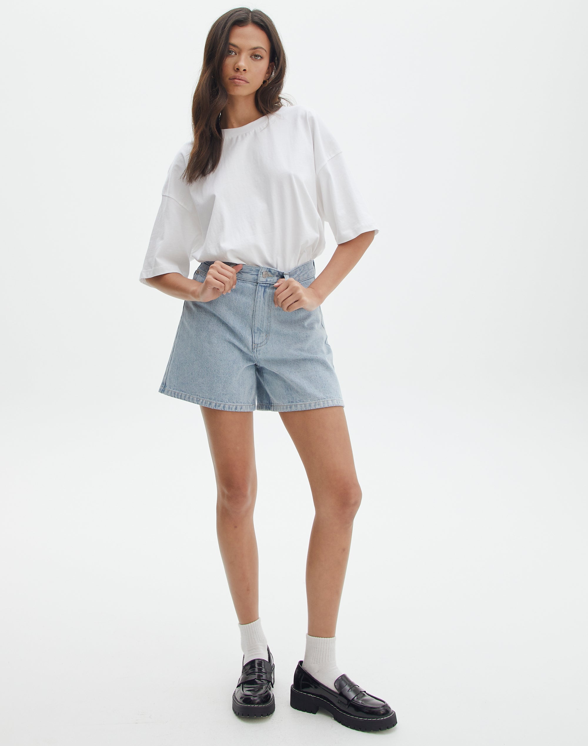 Buy Blue High Rise Two-Tone Denim Shorts for Women/Girl