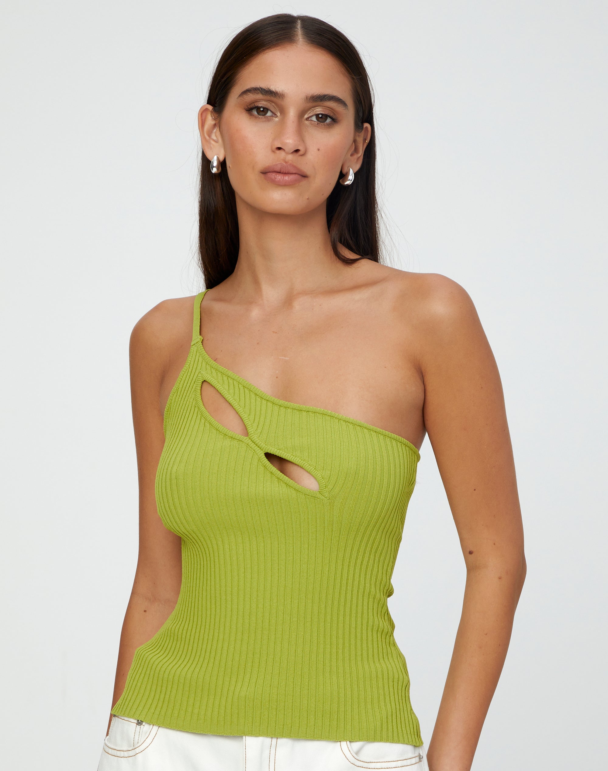 Knit Cut Out One Shoulder Top in String Beanz