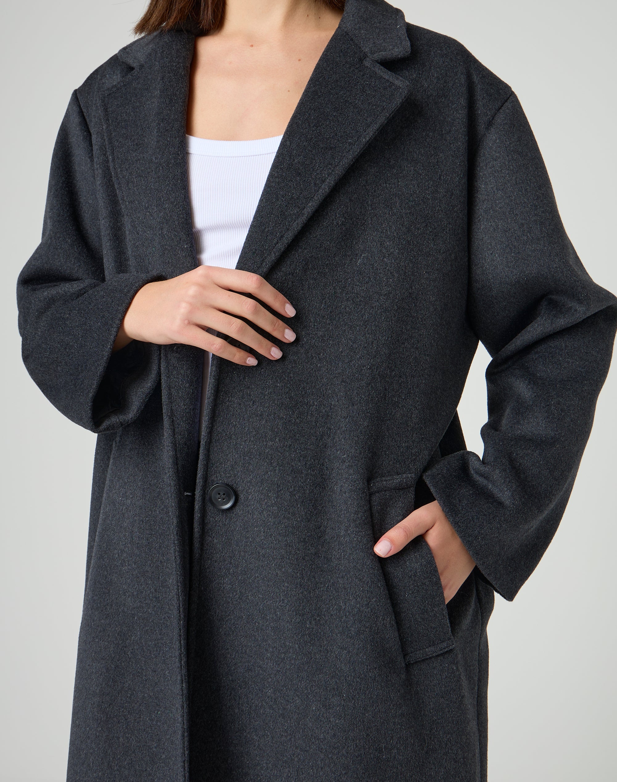 Longline Button Up Coat in Charcoal Marle Glassons