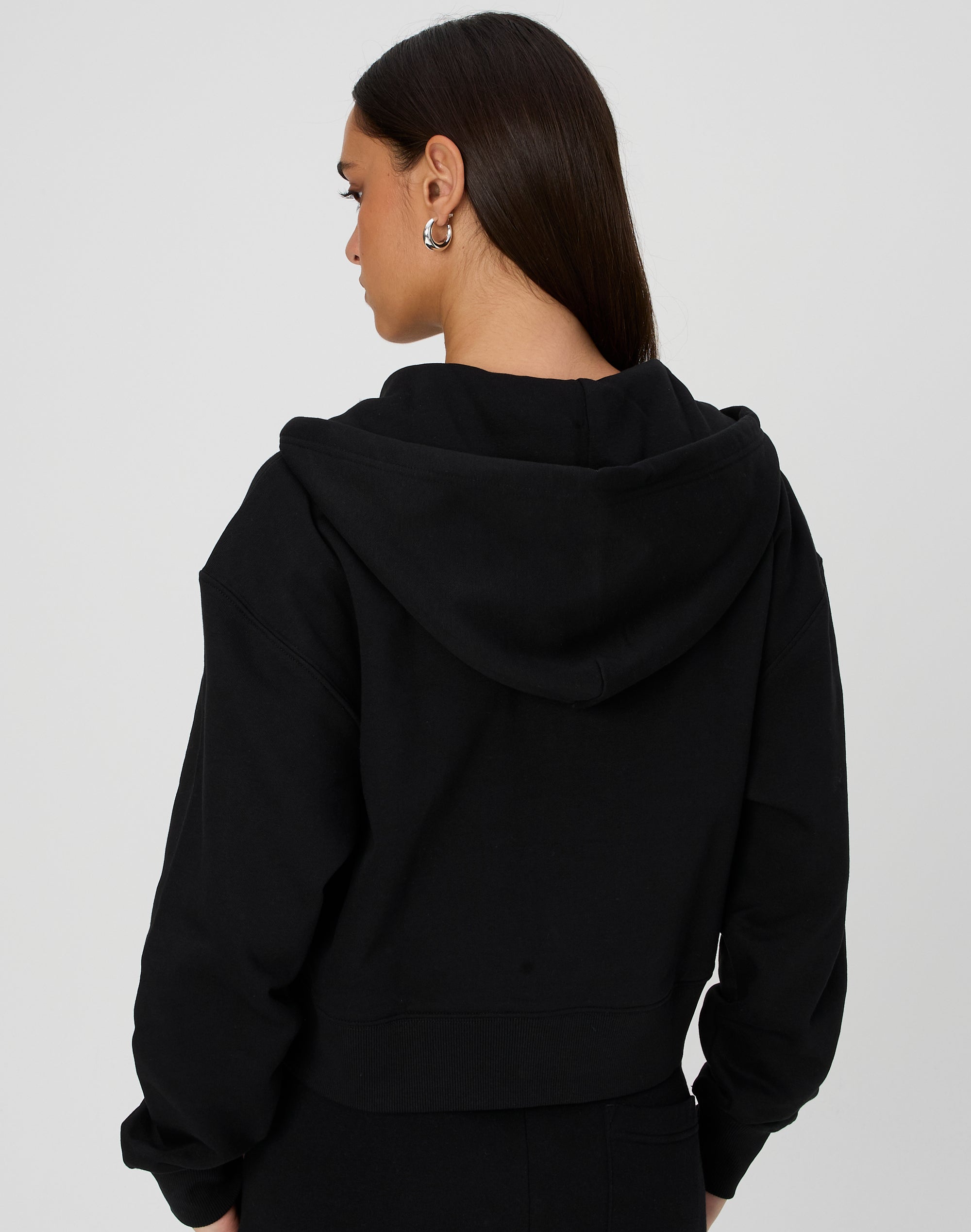 Buy PAKLON Cotton Blend Hooded Loose Fit Cropped Zip-Through Hoodie For  Women (Black, Small) at