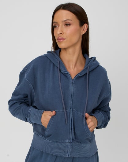 Washed Zip Up Cropped Hoodie in Washed Girls Night | Glassons