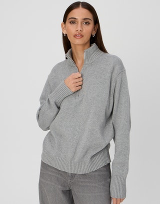 Long Sleeve Quarter Zip Up Top in Milk