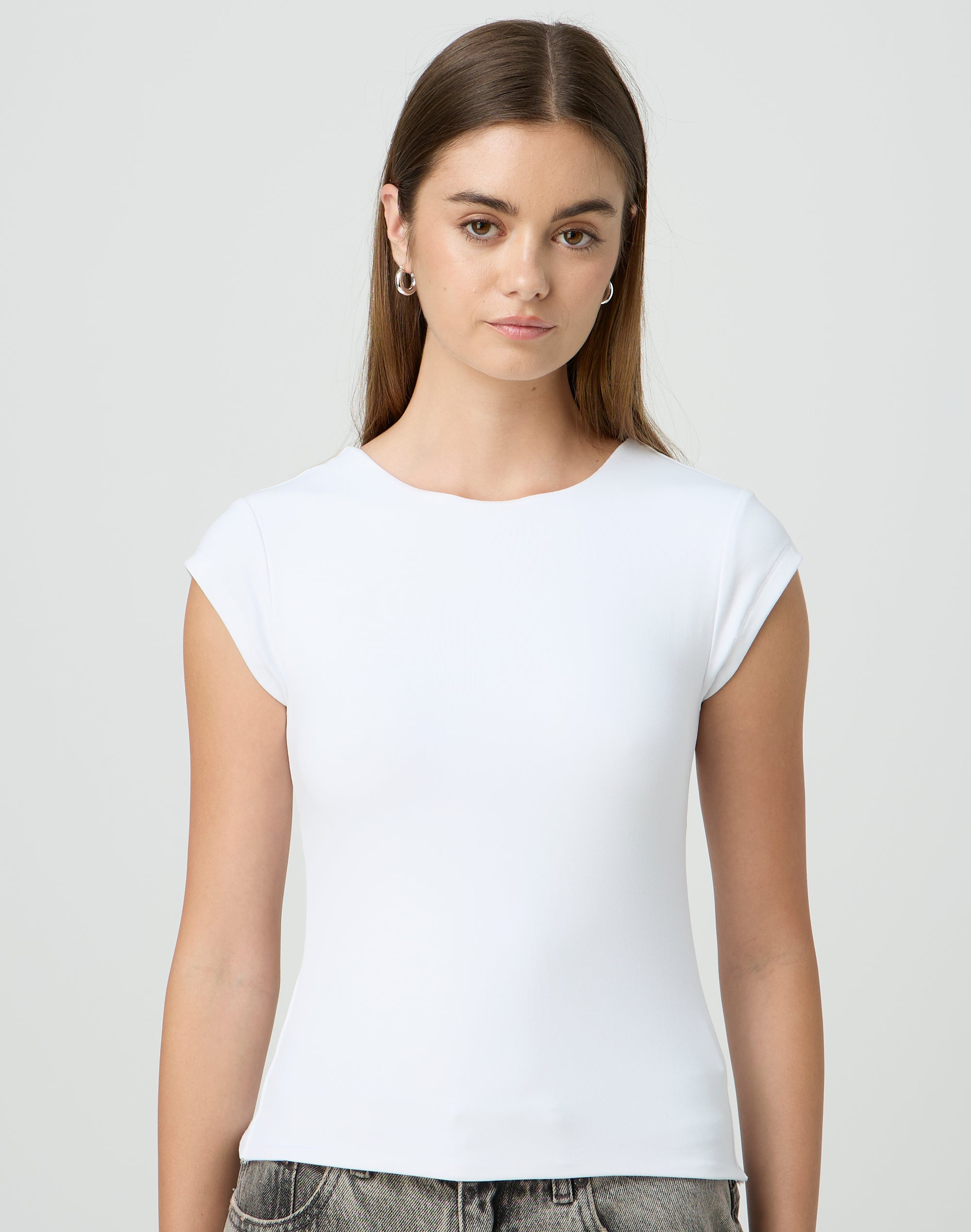 Supersoft Backless Short Sleeve Top in White
