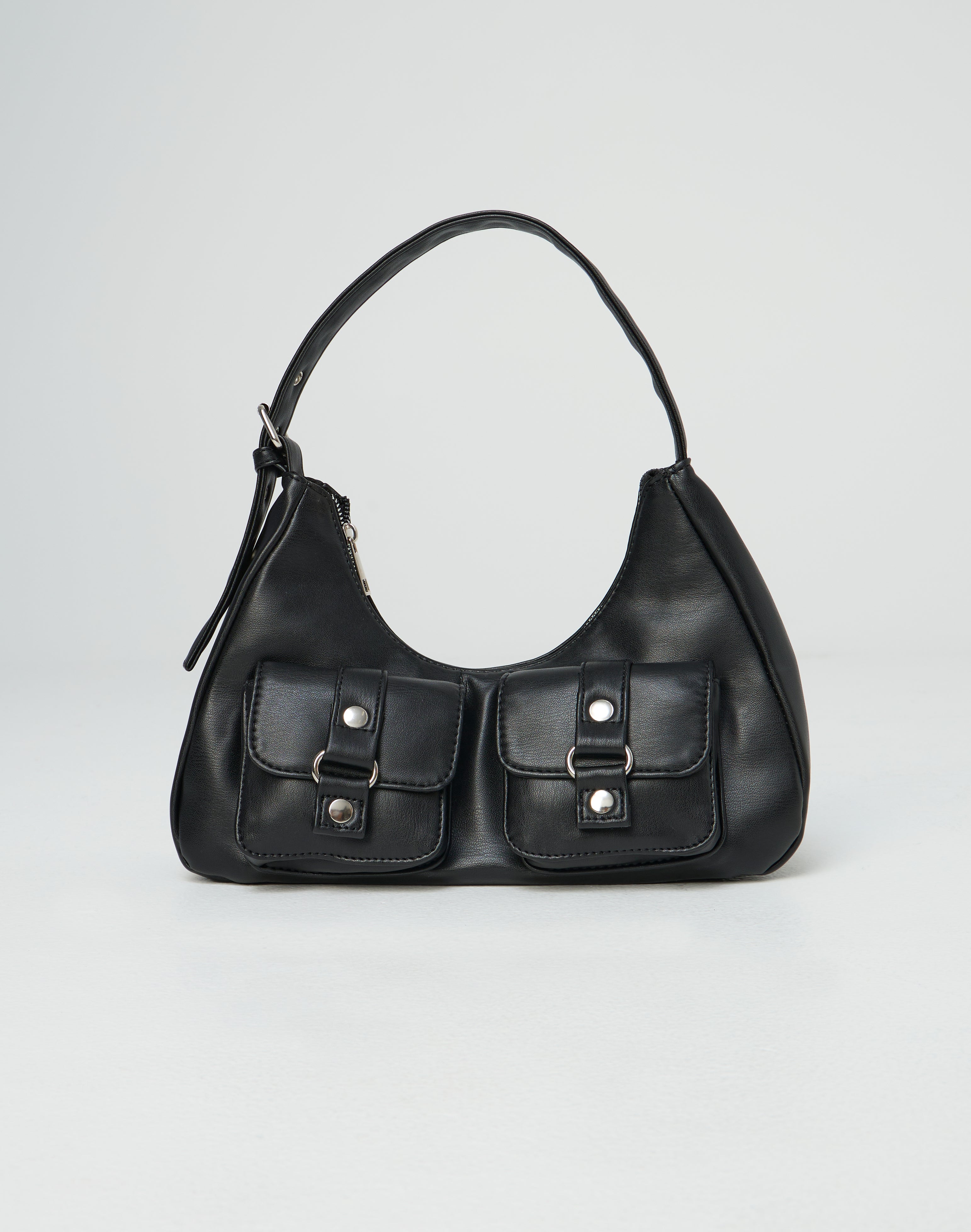 Black leather shoulder bag with pockets online