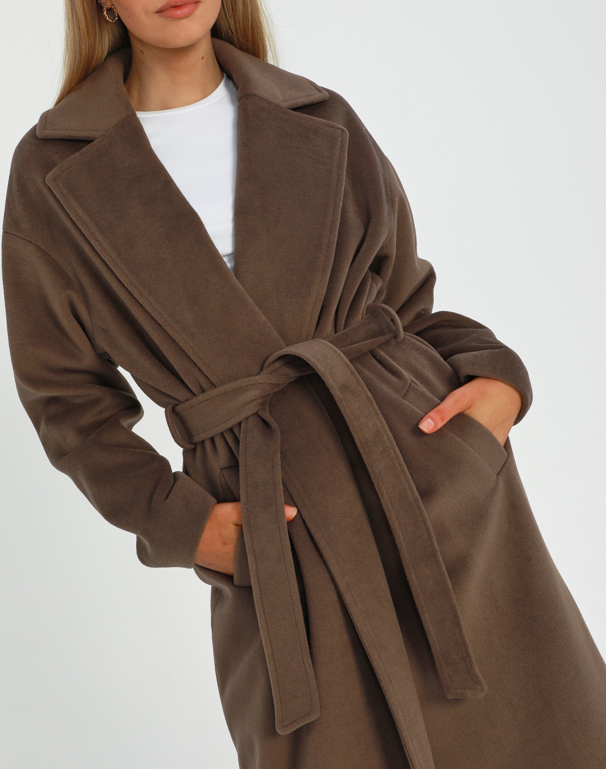 brown tie coat