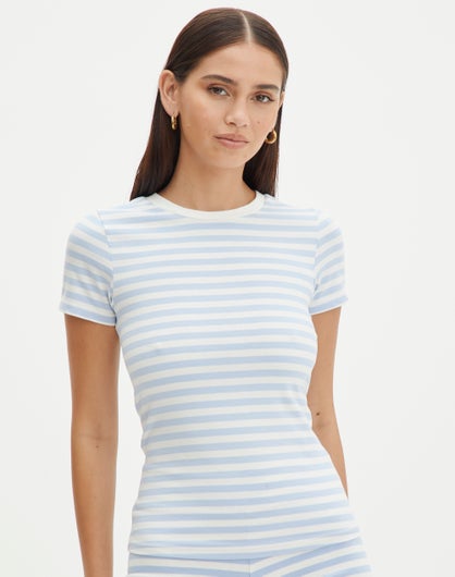 Stripe Cotton Fitted Tee in Bently Blue Stripe | Glassons