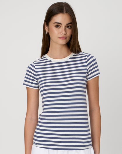 Stripe Cotton Fitted Tee in Bently Duskalicious Stripe | Glassons