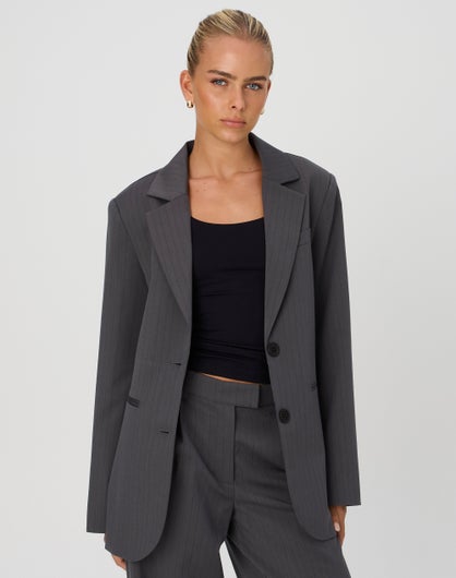 Oversized Pinstripe Tailored Blazer in Oxford Pinstripe | Glassons