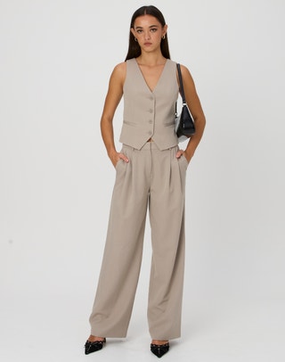 Linen Blend Tailored Pant in Black