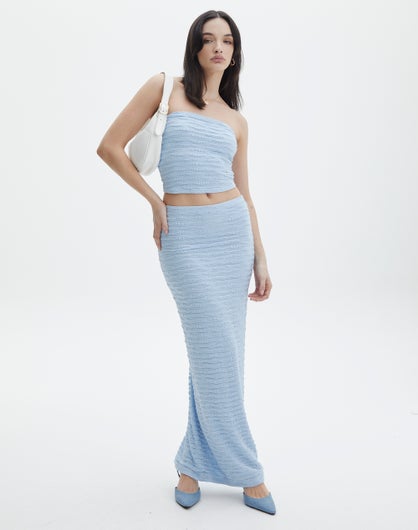 Textured Slim Fit Maxi Skirt In Blue Glassons 2238