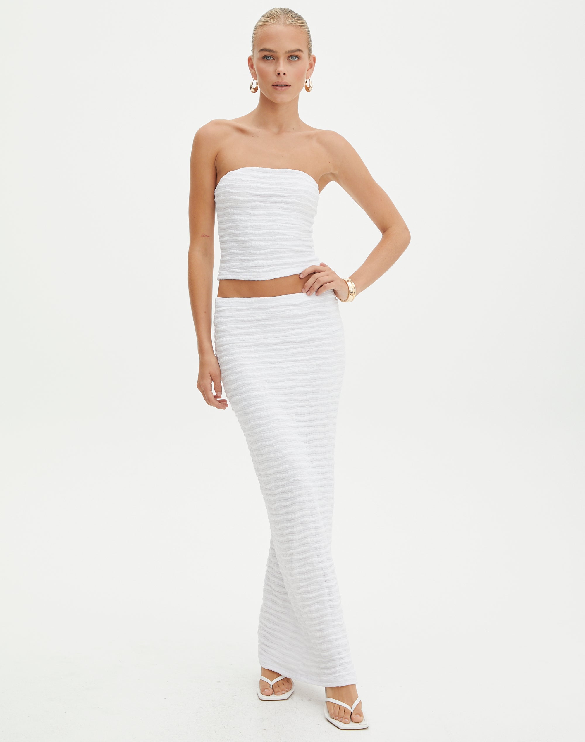Strapless Textured Bandeau in White
