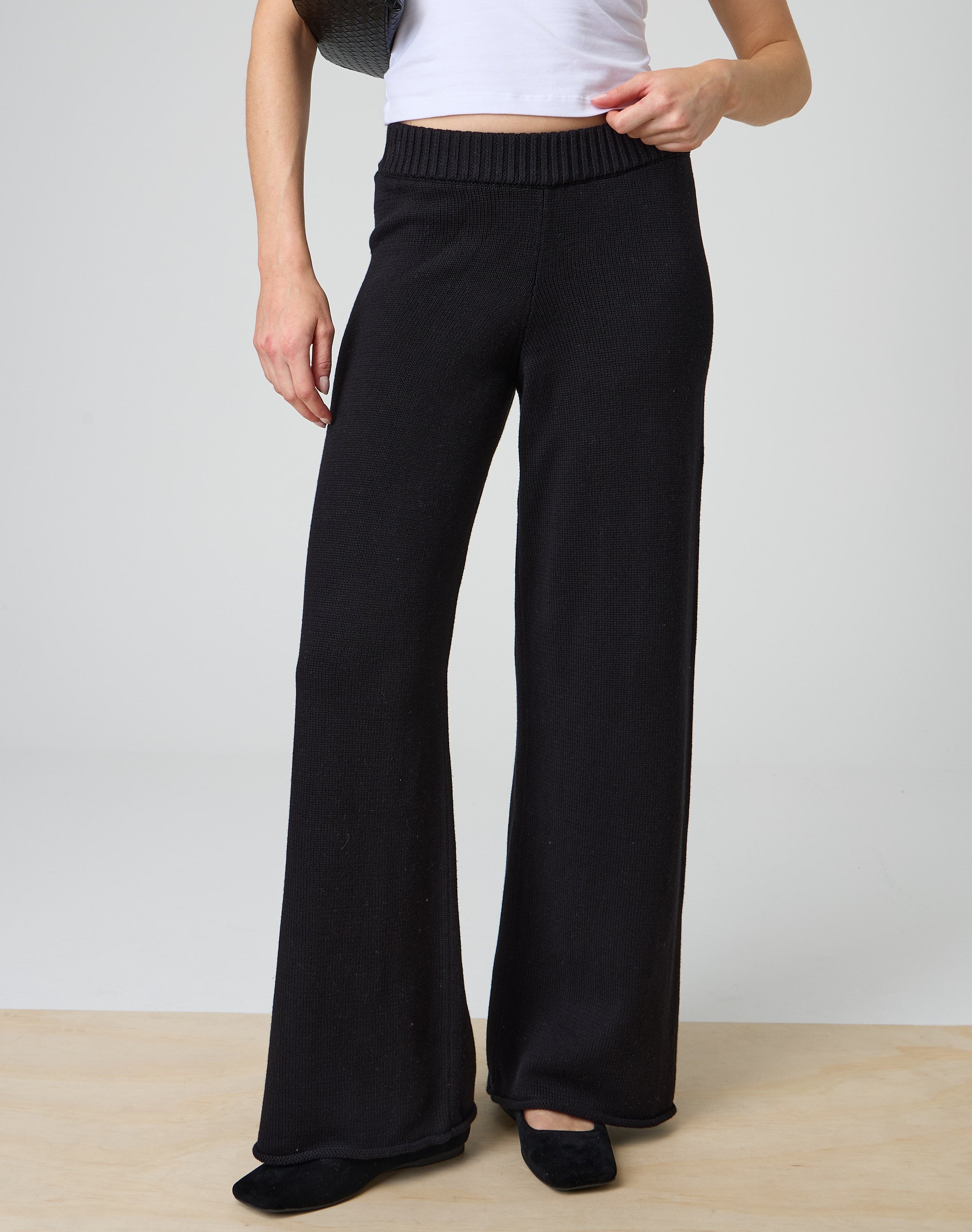 High Rise Wide Leg Knit Pant in Black