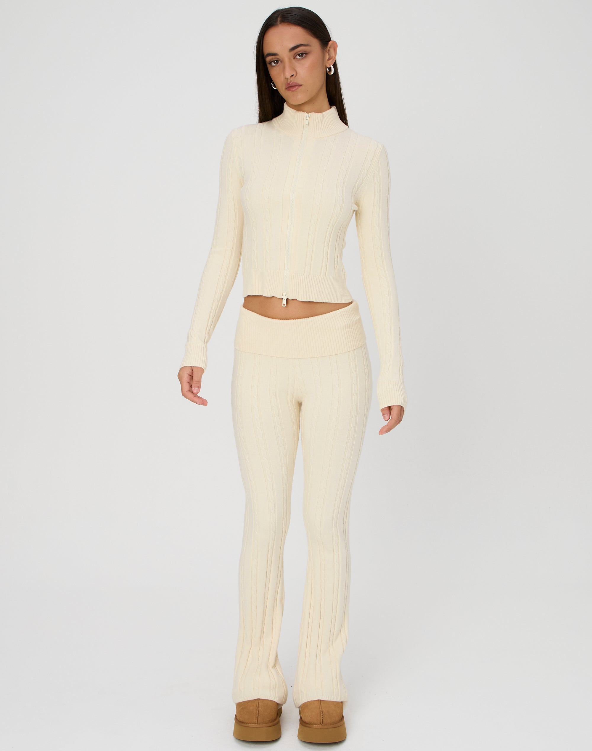 Cotton Foldover Flare Pant in Snow Marle