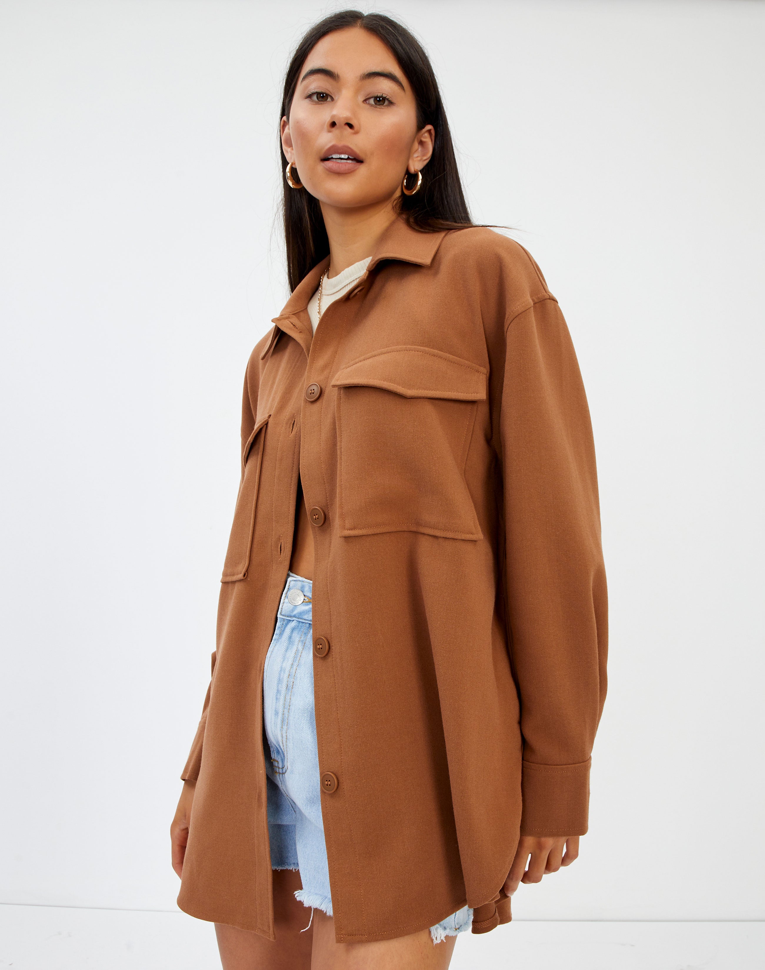 brown oversized shacket