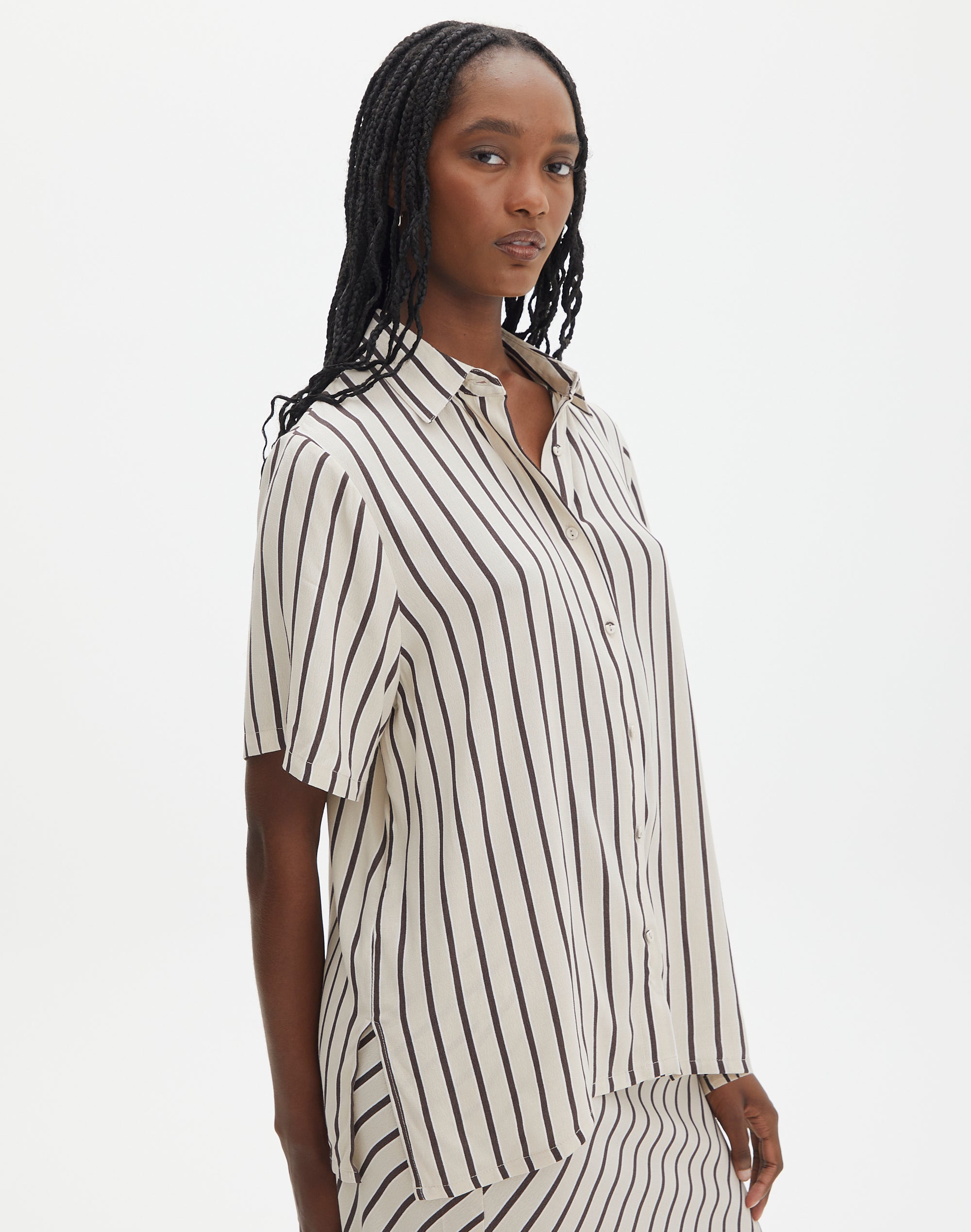 Black and white striped button down shirt sale