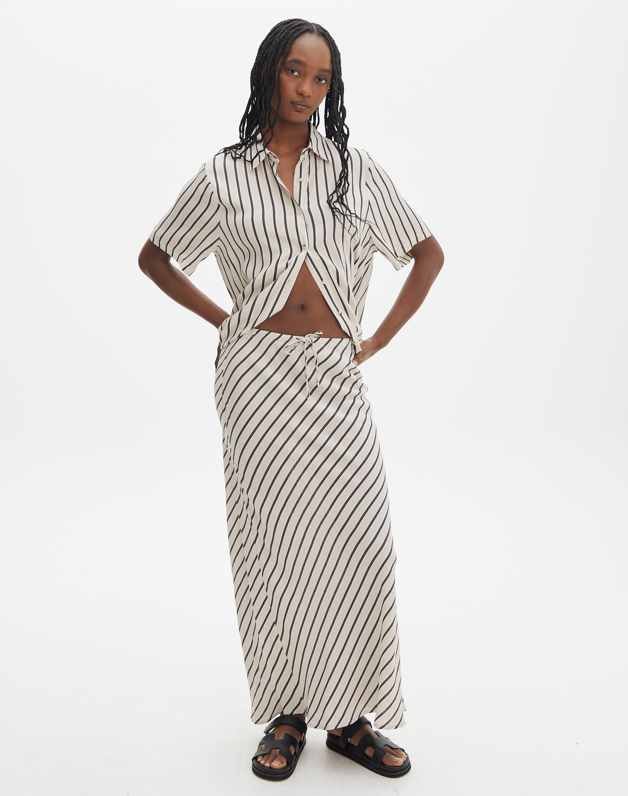 Stripe tiered shop maxi skirt