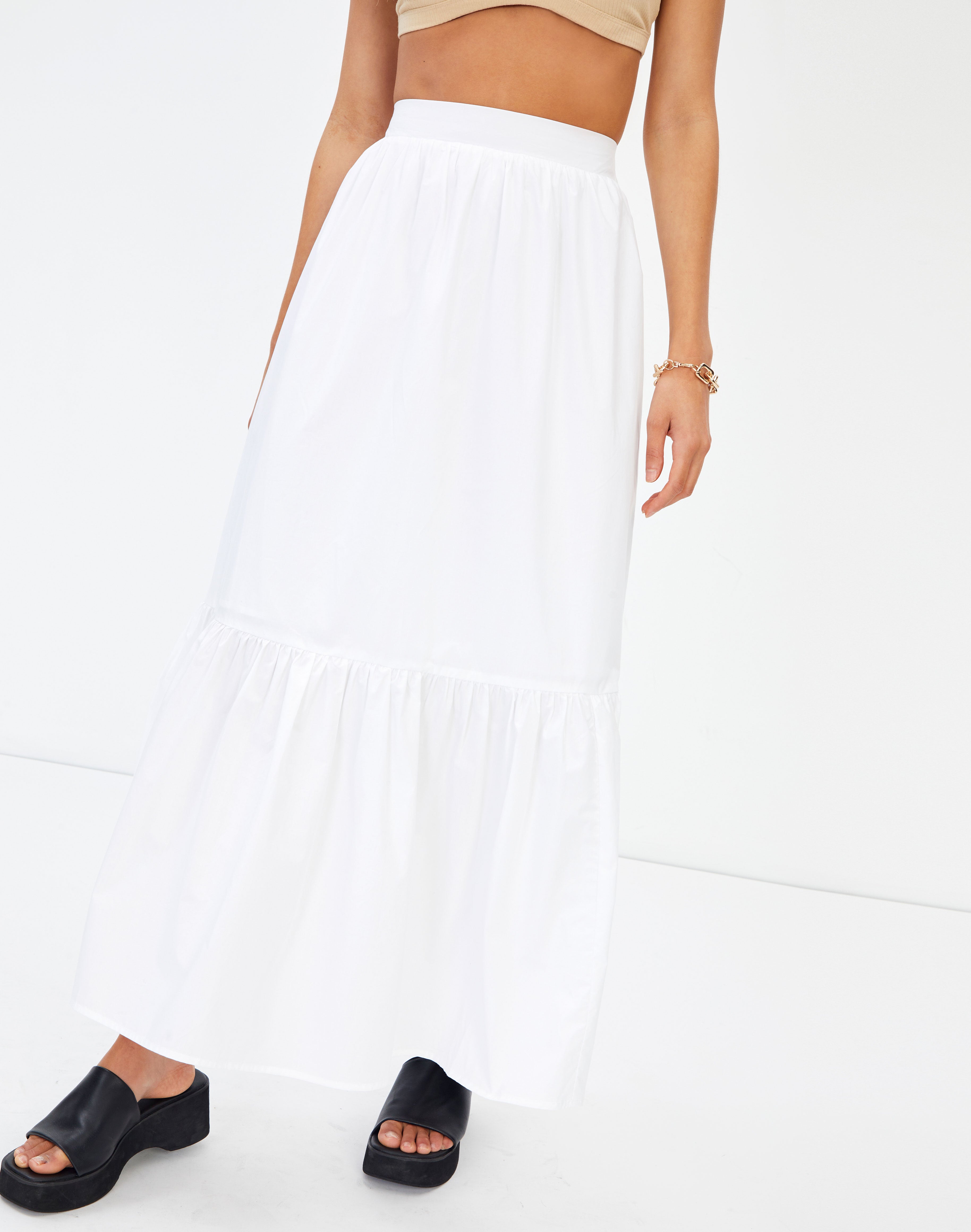 Tiered Maxi Skirt in White | Glassons