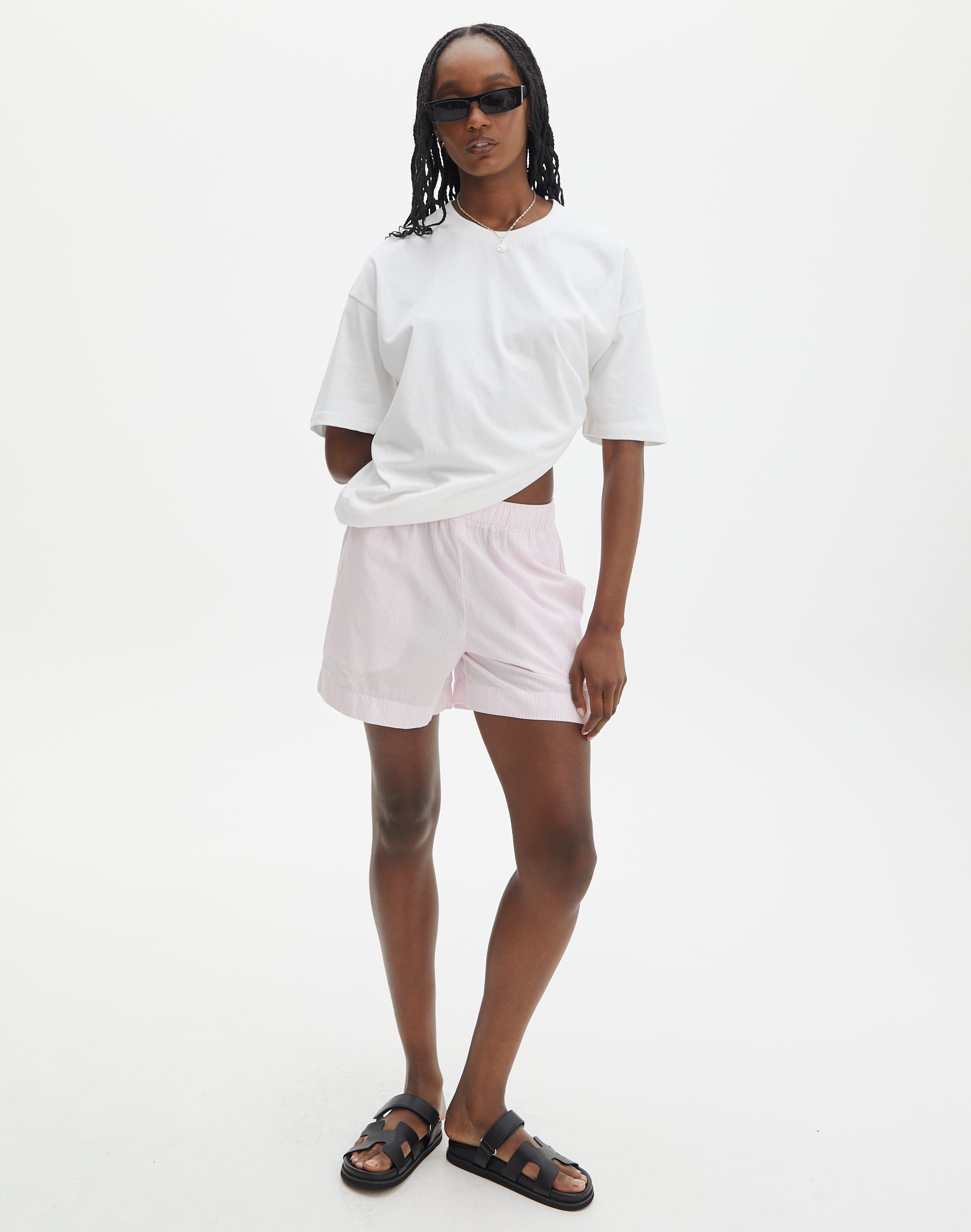 Pink and 2025 white striped shorts