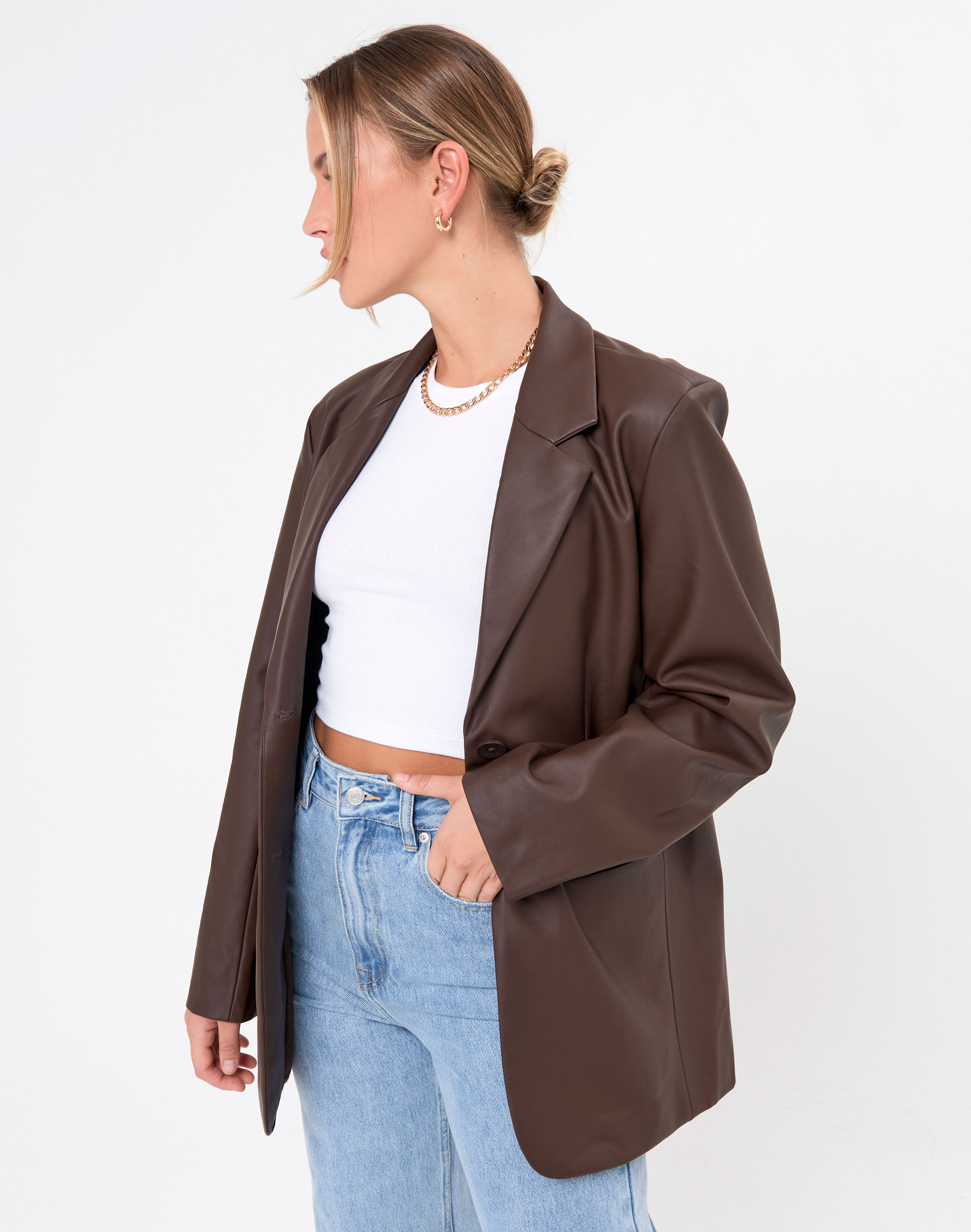 glassons brown leather blazer