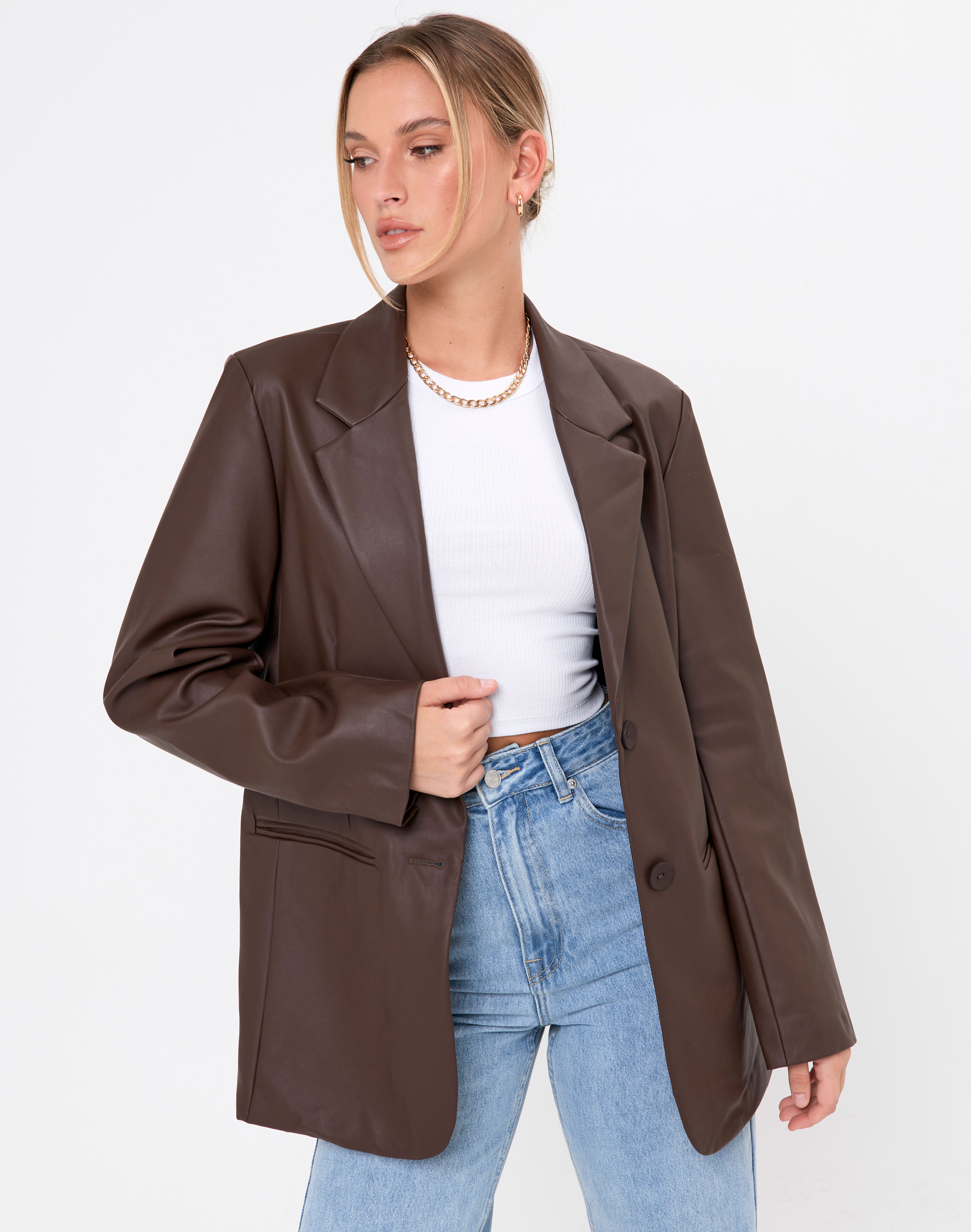 glassons brown leather blazer