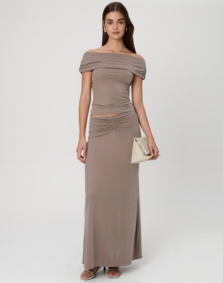 Halter Neck Maxi Dress in Mauve Wine