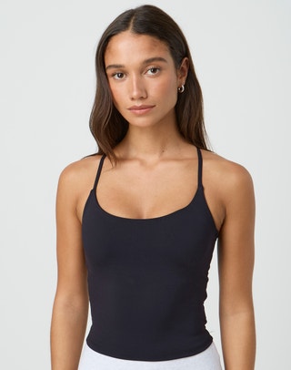 Cut Out Ribbed Tank Top in Black