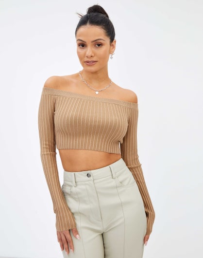 beige off the shoulder top