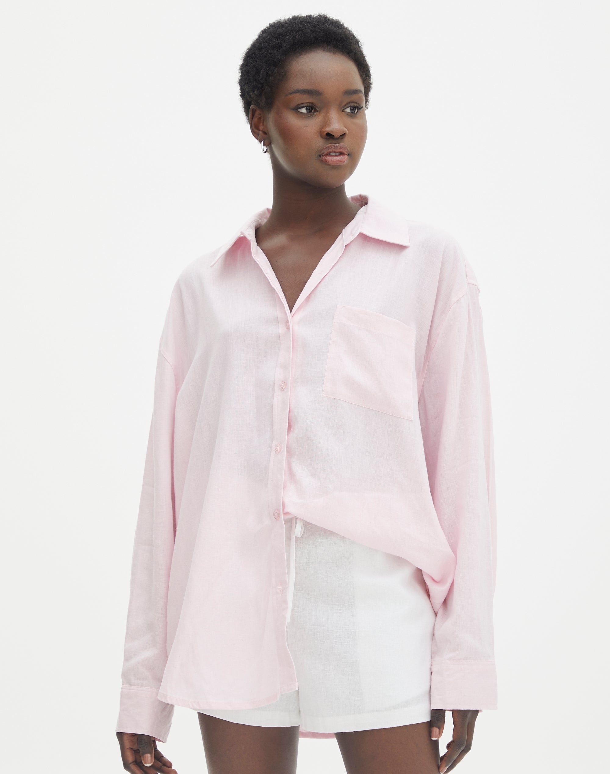 pink linen button down