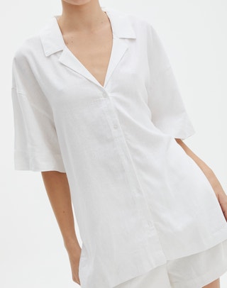 Long Sleeve Linen Blend Shirt in White