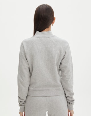 Cotton Scoop Neck Long Sleeve Top in Pale Grey Marle