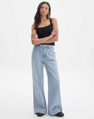 Mid Rise Wide Leg Jean in Coyote Blue