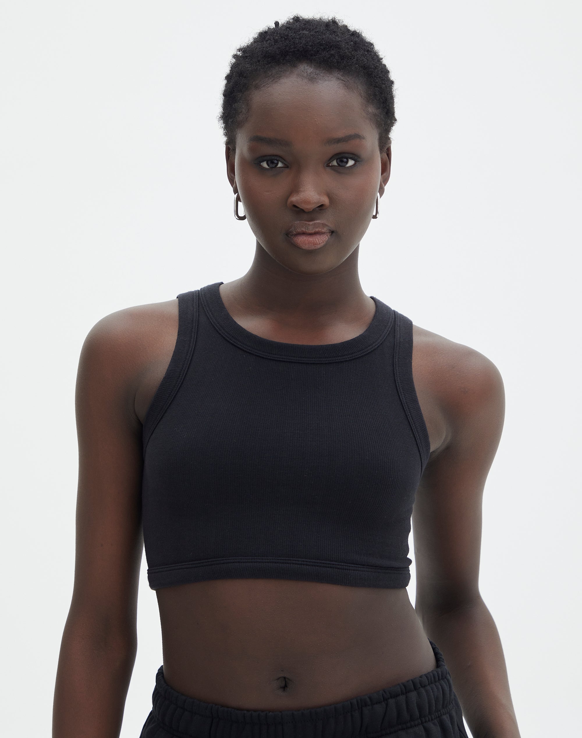 COLLUSION ribbed cropped tank top in black