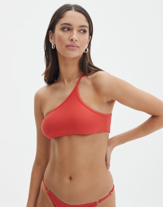 Panelled Balconette Bikini Top in Left On Red