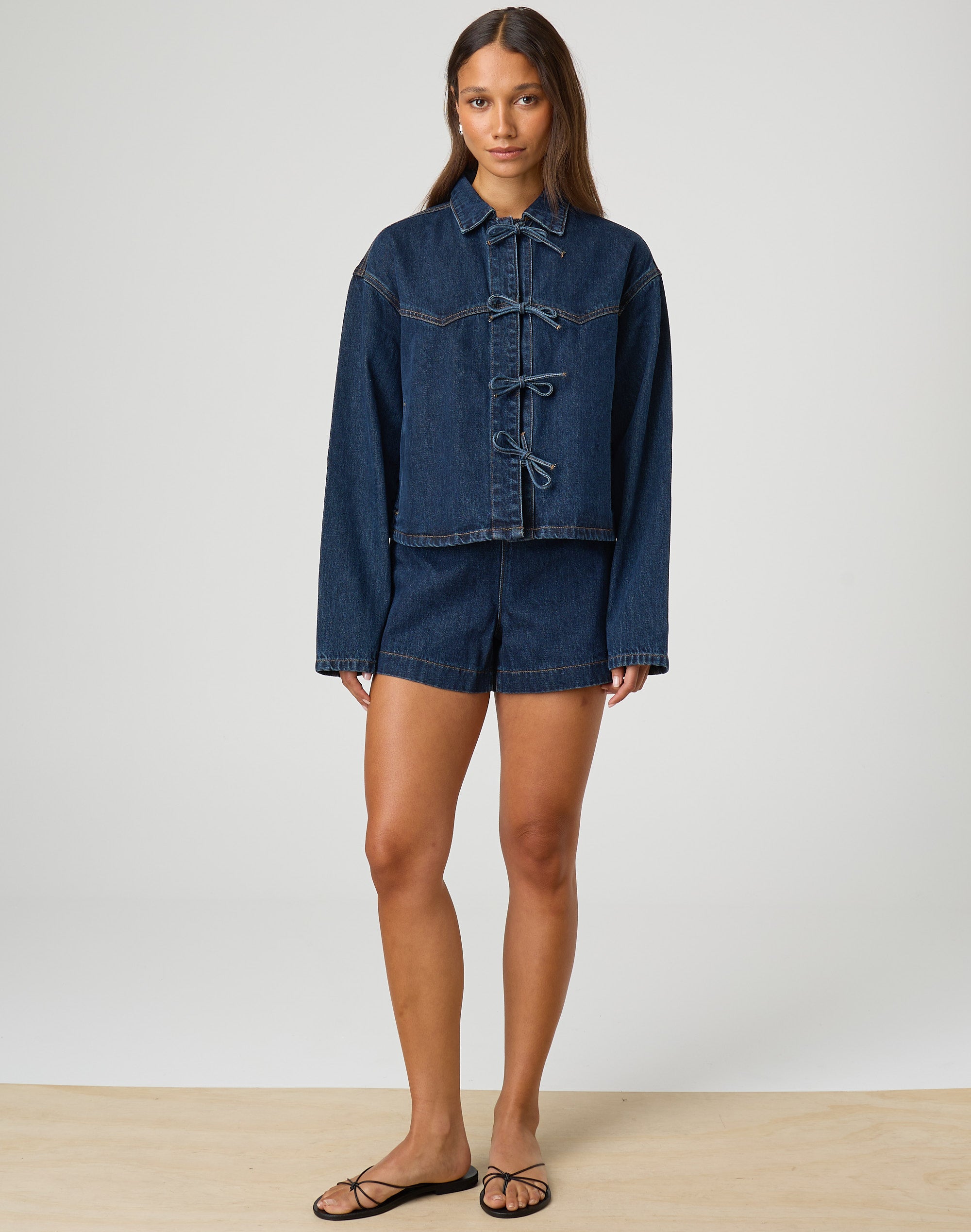 Tie Front Denim Jacket in Indigo Jones Glassons AU