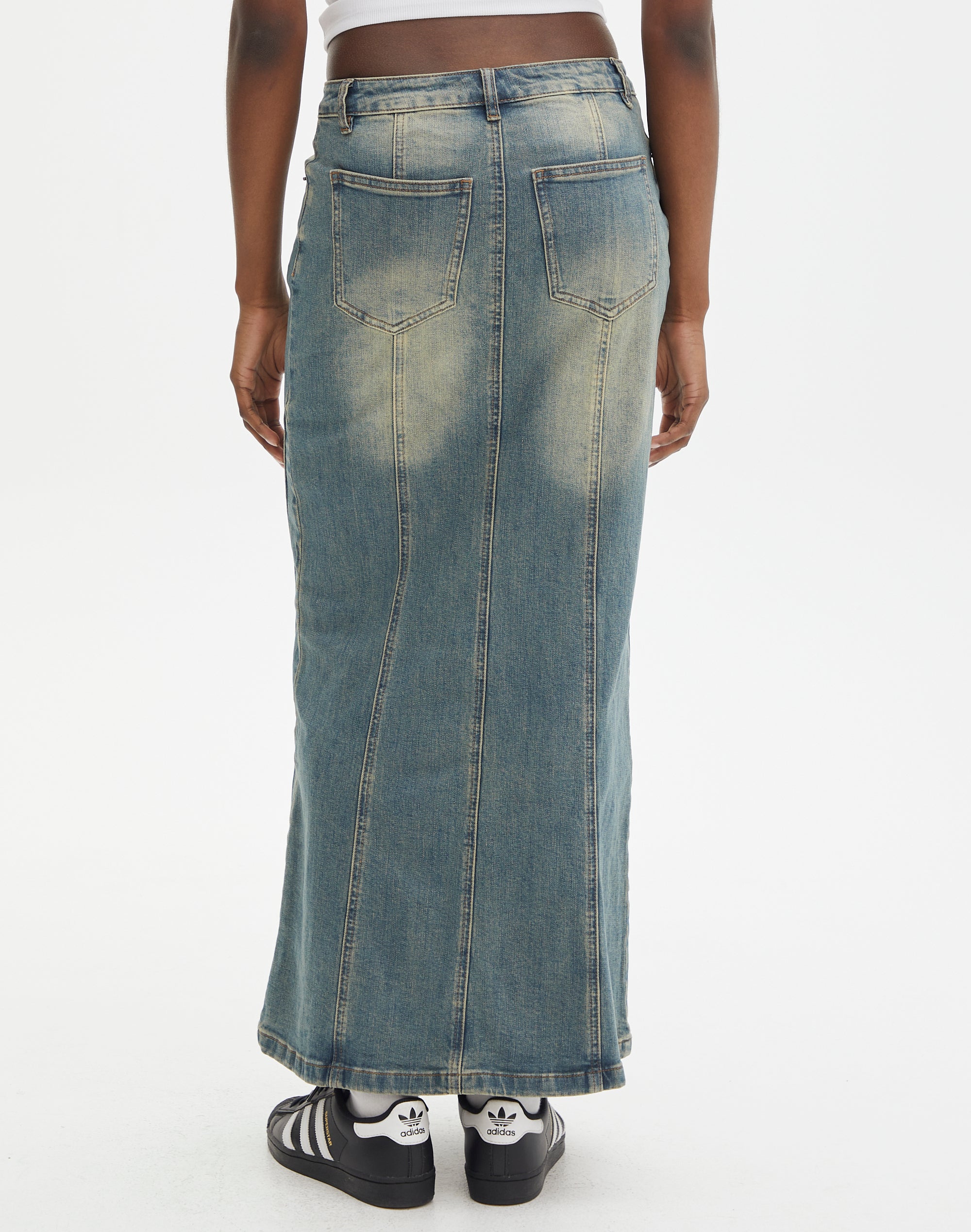 Ringspun Panelled Denim Maxi Skirt in Ethal Ringspun