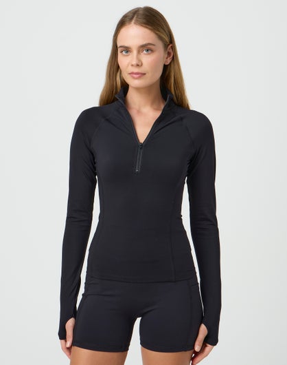 Active Long Sleeve Quarter Zip Top in Black | Glassons