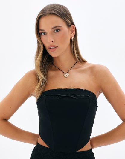 Strapless Lace Trim Corset Top In Black Glassons 6184