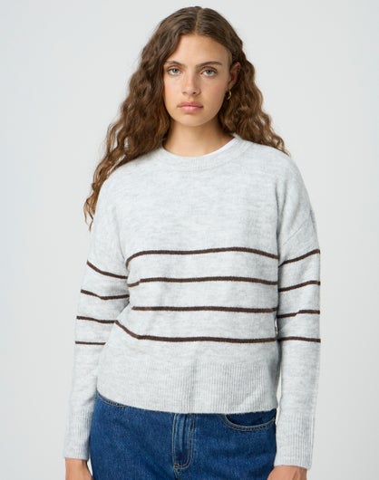 Cosy Stripe Knit Crew Neck Jumper in Snog/mgm/soy | Glassons