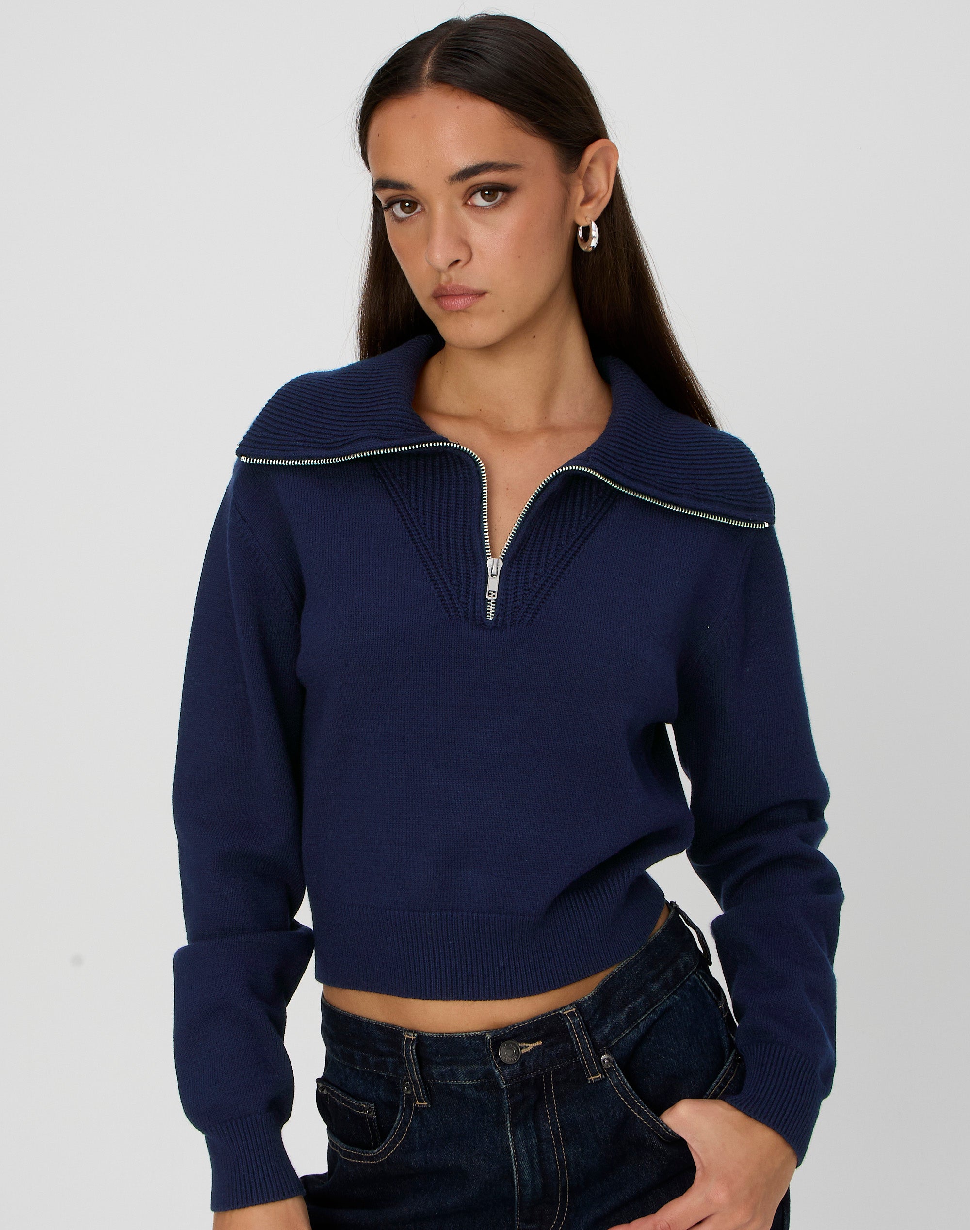 Cropped Zip Through Hoodie in Snow Marle